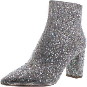 Women's Rhinestone Ankle Booties Pointed Toe Block Heel Disco Ready